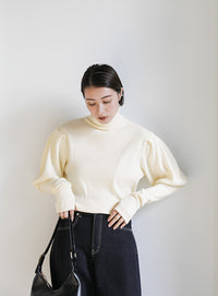 パフスリーブタートルネックニット