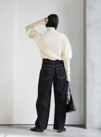 パフスリーブタートルネックニット