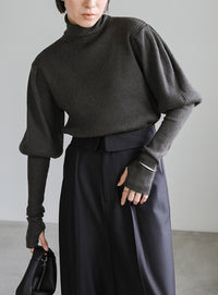 パフスリーブタートルネックニット