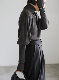 パフスリーブタートルネックニット