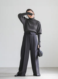 パフスリーブタートルネックニット