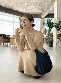【サイズ展開あり】フィンガースリーブプチハイリブワンピース