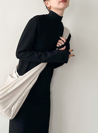 【サイズ展開あり】フィンガースリーブプチハイリブワンピース