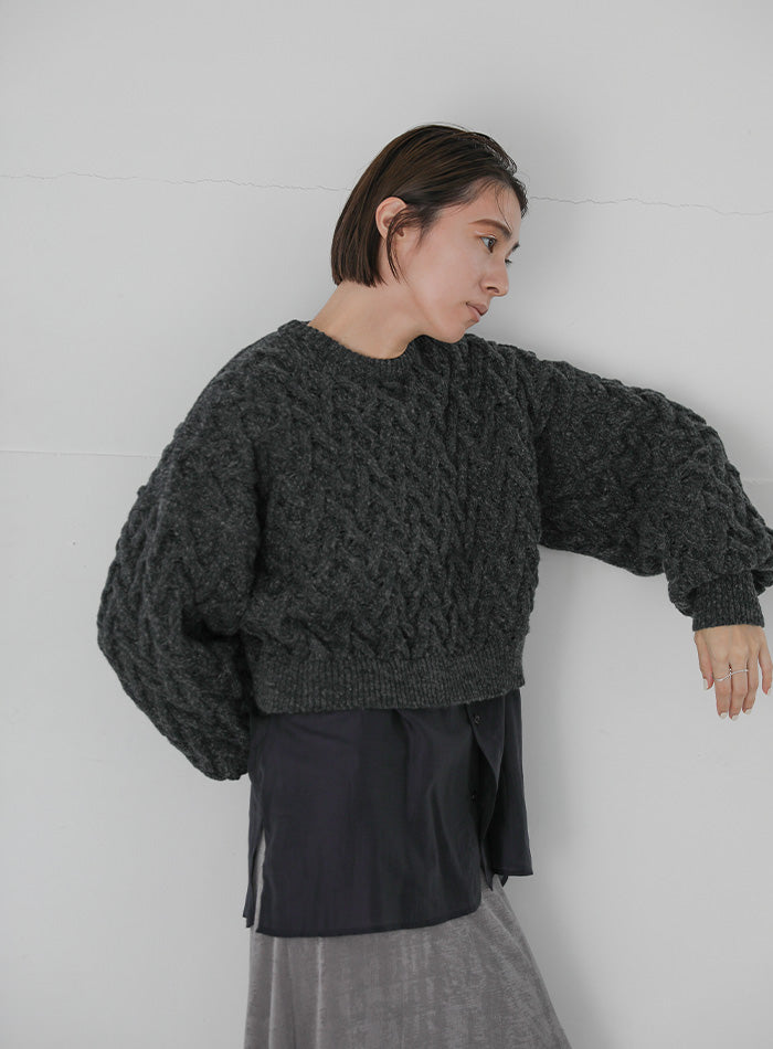 ヘリンボーンアランショートニット【SALE】