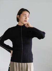 バイカラープチハイネックリブニット【SALE】