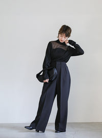 ハイネックシアーウェーブトップス