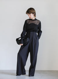 ハイネックシアーウェーブトップス