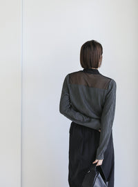 ハイネックシアーウェーブトップス