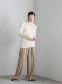 ハイネックシアーウェーブトップス