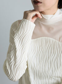 ハイネックシアーウェーブトップス