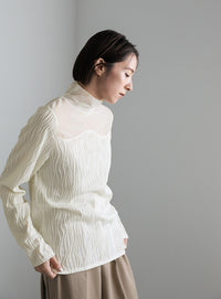 ハイネックシアーウェーブトップス