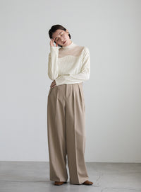 ハイネックシアーウェーブトップス