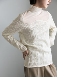 ハイネックシアーウェーブトップス