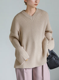 ワイドリブルーズVネックニット【SALE】