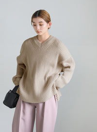 ワイドリブルーズVネックニット【SALE】