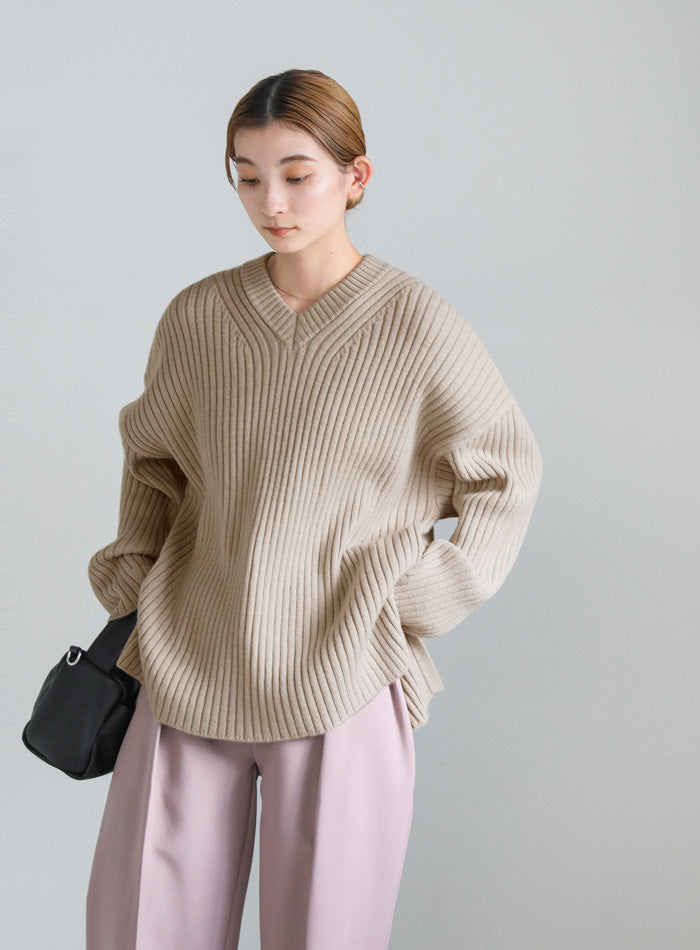 ワイドリブルーズVネックニット【SALE】