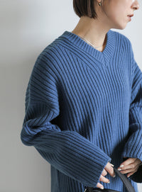 ワイドリブルーズVネックニット【SALE】