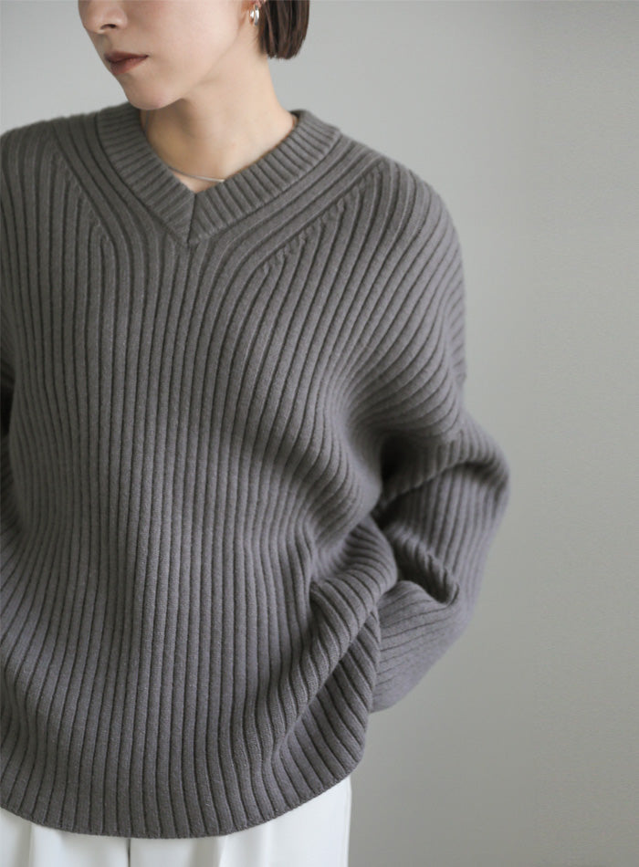 ワイドリブルーズVネックニット【SALE】