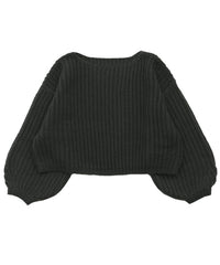 ボートネックボリュームスリーブショートニット【SALE】