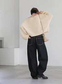 ボートネックボリュームスリーブショートニット【SALE】