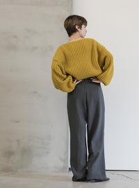 ボートネックボリュームスリーブショートニット【SALE】