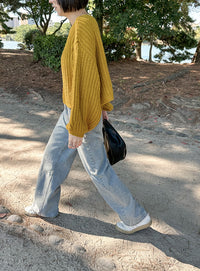 ボートネックボリュームスリーブショートニット【SALE】