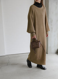 ボリュームスリーブロングニットワンピース【SALE】