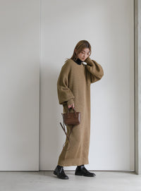 ボリュームスリーブロングニットワンピース【SALE】