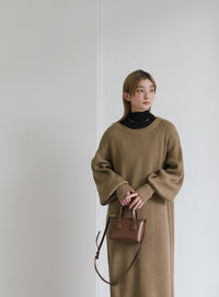 ボリュームスリーブロングニットワンピース【SALE】
