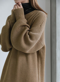 ボリュームスリーブロングニットワンピース【SALE】