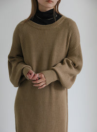 ボリュームスリーブロングニットワンピース【SALE】