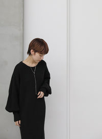 ボリュームスリーブロングニットワンピース【SALE】