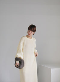 ボリュームスリーブロングニットワンピース【SALE】