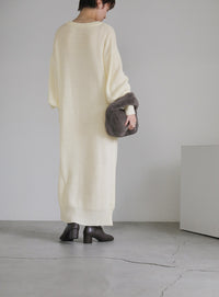 ボリュームスリーブロングニットワンピース【SALE】