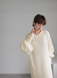 ボリュームスリーブロングニットワンピース【SALE】