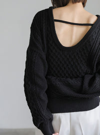 バックオープンパッチワーク編みニット【SALE】