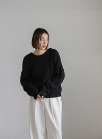 バックオープンパッチワーク編みニット【SALE】
