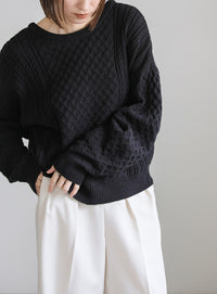 バックオープンパッチワーク編みニット【SALE】