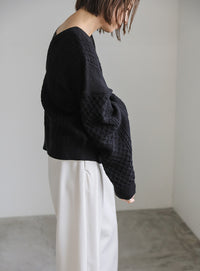 バックオープンパッチワーク編みニット【SALE】