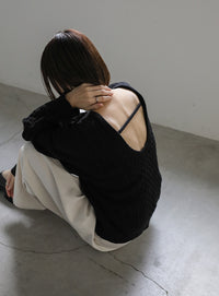 バックオープンパッチワーク編みニット【SALE】