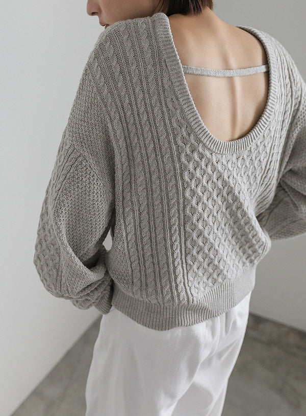 バックオープンパッチワーク編みニット