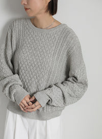 バックオープンパッチワーク編みニット【SALE】