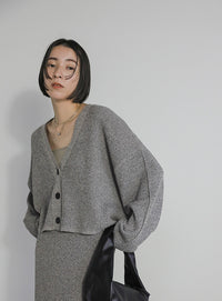 メランジリブニットショートカーディガン