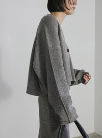 メランジリブニットショートカーディガン