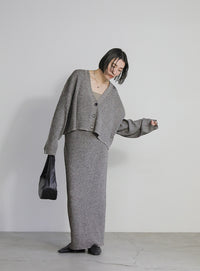 メランジリブニットショートカーディガン