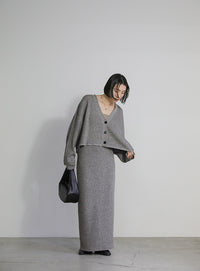 メランジリブニットショートカーディガン