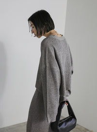 メランジリブニットショートカーディガン