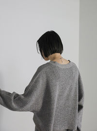 メランジリブニットショートカーディガン