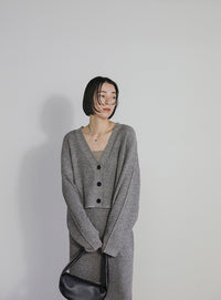 メランジリブニットショートカーディガン
