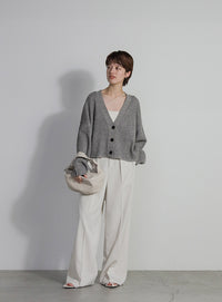 メランジリブニットショートカーディガン